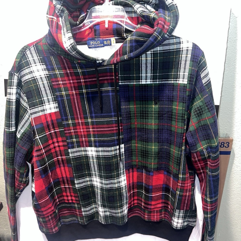 Polo Ralph Lauren Patchwork Plaid Fleece Hoodie XXL Streetwear Gorpcore Fleece
